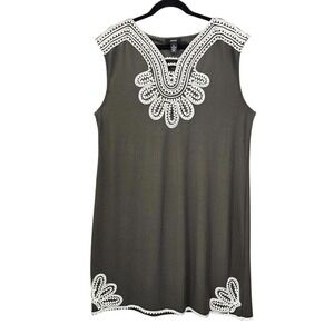 Alfani Dress Womens Tunic Extra Large Brown White Decor Sleeveless Knee Length‎
